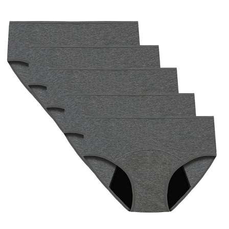 Gpaecead Women's Period Underwear, Middle Waisted Cotton Panties LeakProof Menstrual Comfortable Underwear 5PC 4XL Gray