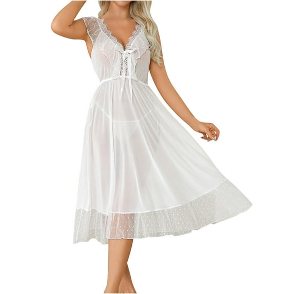 Gpaecead Women's Silk Pajamas Sets Lace Camisole Dress Set Satin Camisole Set Lounge Underwear L White