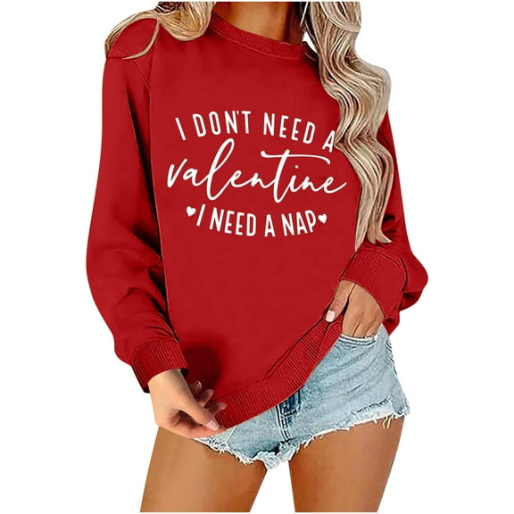 Gpaecead Women's Valentine's Day Sweatshirts - Round Neck Long Sleeve Shirts with Heart & Love Designs Sweatshirt M Red