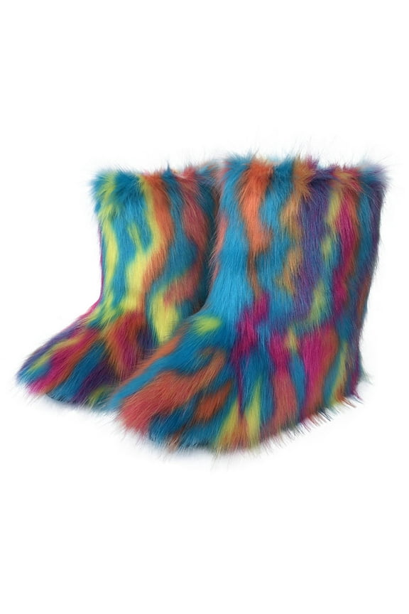 Gpaecead Women's Winter Boots Fur Snow Boots Ankle Boots Fuzzy Warm Platform Short Boots for Women Slip-on Boots 36 Multicolor