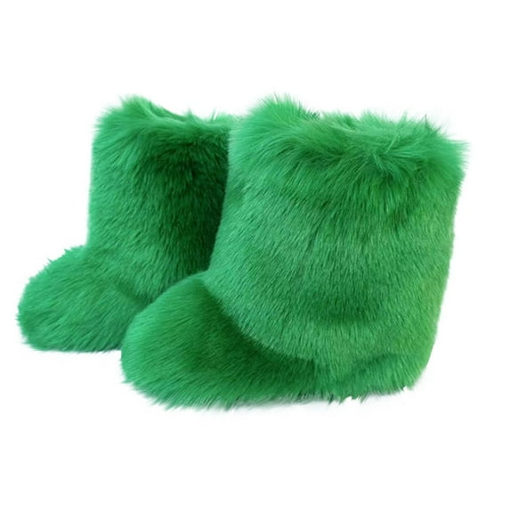 Gpaecead Women's Winter Boots Fur Snow Boots Ankle Boots Fuzzy Warm Platform Short Boots for Women Slip-on Boots 42 Green