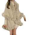 thumbnail image 1 of Gpaecead Women's Wrap Cape Faux Fur Collar Shawl Knit Poncho Cloak Cardigan Coat Evening Dress Free Size Beige, 1 of 2