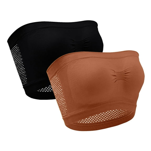 Gpaecead Womens Strapless Bandeau Bra Non Slip Bras Push Up Wireless Padded Bras Supportive Seamless Bra Comfortable Tube Bra 2pc 2XL Brown