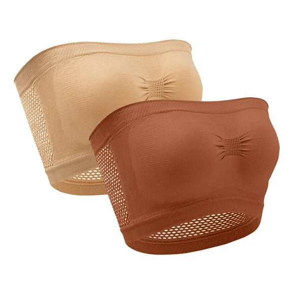 Gpaecead Womens Strapless Bandeau Bra Non Slip Bras Push Up Wireless Padded Bras Supportive Seamless Bra Comfortable Tube Bra 2pc L Brown