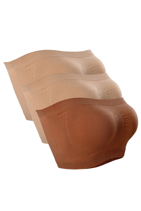 Gpaecead Womens Strapless Bra Non Slip Bras Push Up Wireless Padded Bras Supportive Seamless Bra Comfortable Tube Bra 3pc 2XL Brown