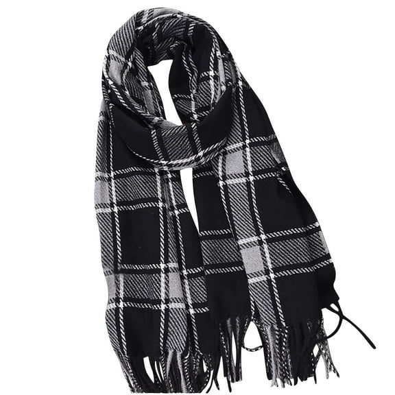 Gpaecead Womens Wool Scarf Plaid Winter Scarves Blanket for Women Tassel Warm Soft Shawl Scarves Free Size Black