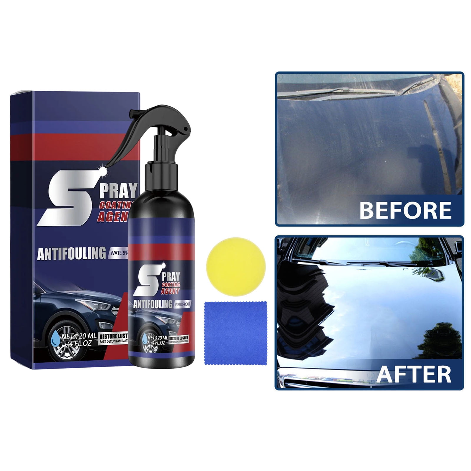 YanYan Car Coating Spray, 3-In-1 Ceramic Protection, Waterless Wash and Polish, Long-Lasting Shine, Easy Application, Suitable for Cars, Motorcycles, and Boats, Includes Sponge and Towel