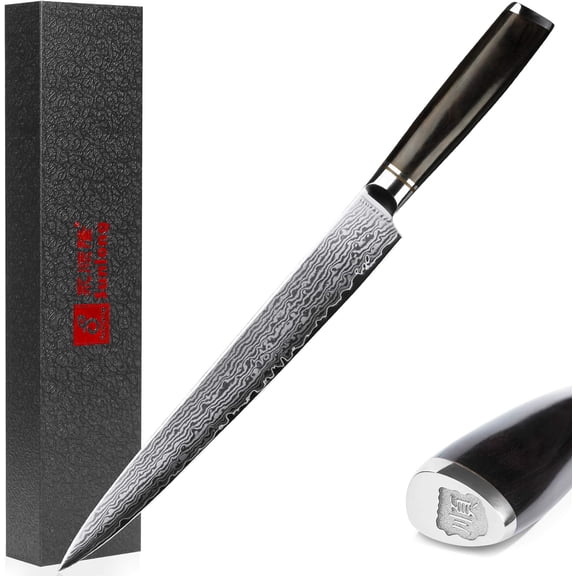 Yanagiba Knife 10 Inch - Japanese Damascus Steel Sushi & Sashimi Knife - Walnut Wood Sheath and Ebony Handle - Professional Chef Knife for Precision Slicing Fish,Meat,Poultry-Gift for Chefs