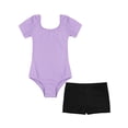 thumbnail image 1 of Yanarno 2 Piece Gymnastics Outfits for Girls Short Sleeve Ballet Dance Leotard Kids Biketard Unitard Lavender&Black 8, 1 of 5