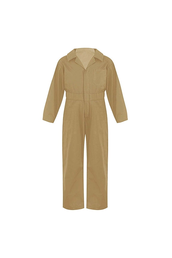 Girls Boys Mechanic Boiler Suit Costume Long Sleeve Mechanic Coveralls Flightsuit Jumpsuit Khaki 6