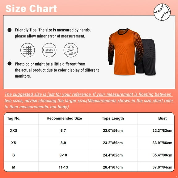 Yanarno Kids Boys Football Goalkeeper Uniform Soccer Jersey Goalie Padded Long Sleeve Shirts with Black XXS