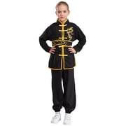 Yanarno Kids Boys Kung Fu Uniform Set Traditional Chinese Embroidered Tai Chi Outfits Wing Chun Suit Black 150