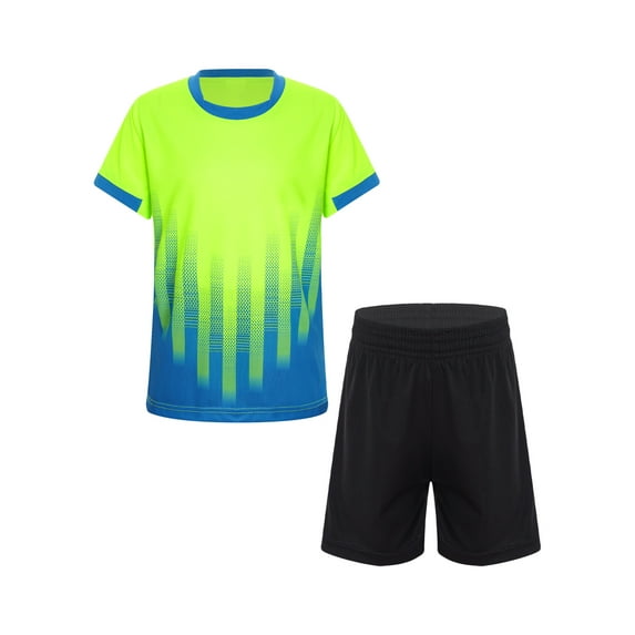 Yanarno Kids Boys School PE Kit Football Training Suit Sports Set 2 Pcs T-Shirt and Shorts Active Fluorescent Green S