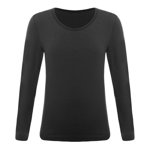 Yanarno Kids Girls Ballet Dance Base Layer Solid Thermal Underwear Tops Fleece Long Sleeve Training Type B Black M