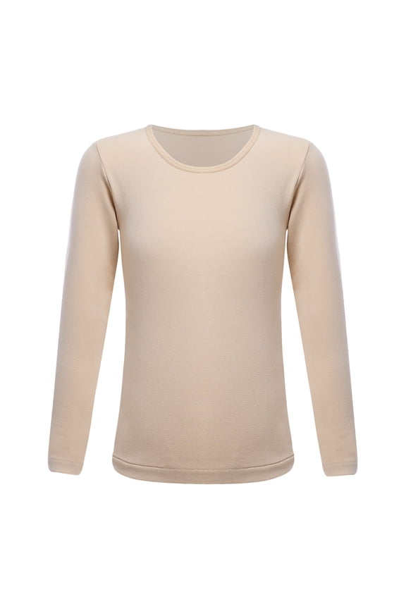 Kids Girls Ballet Dance Base Layer Solid Thermal Underwear Tops Fleece Long Sleeve Training Type B Nude M