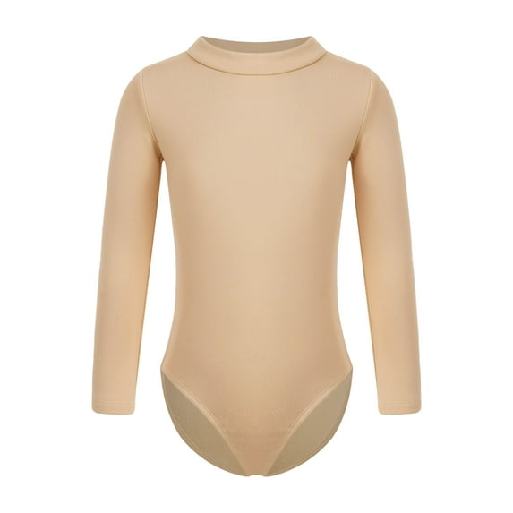 Yanarno Kids Girls Gymnastics Leotards Fleece Lined Long Sleeve Bodysuit Round Neck Ballet Dance Mock Neck 140