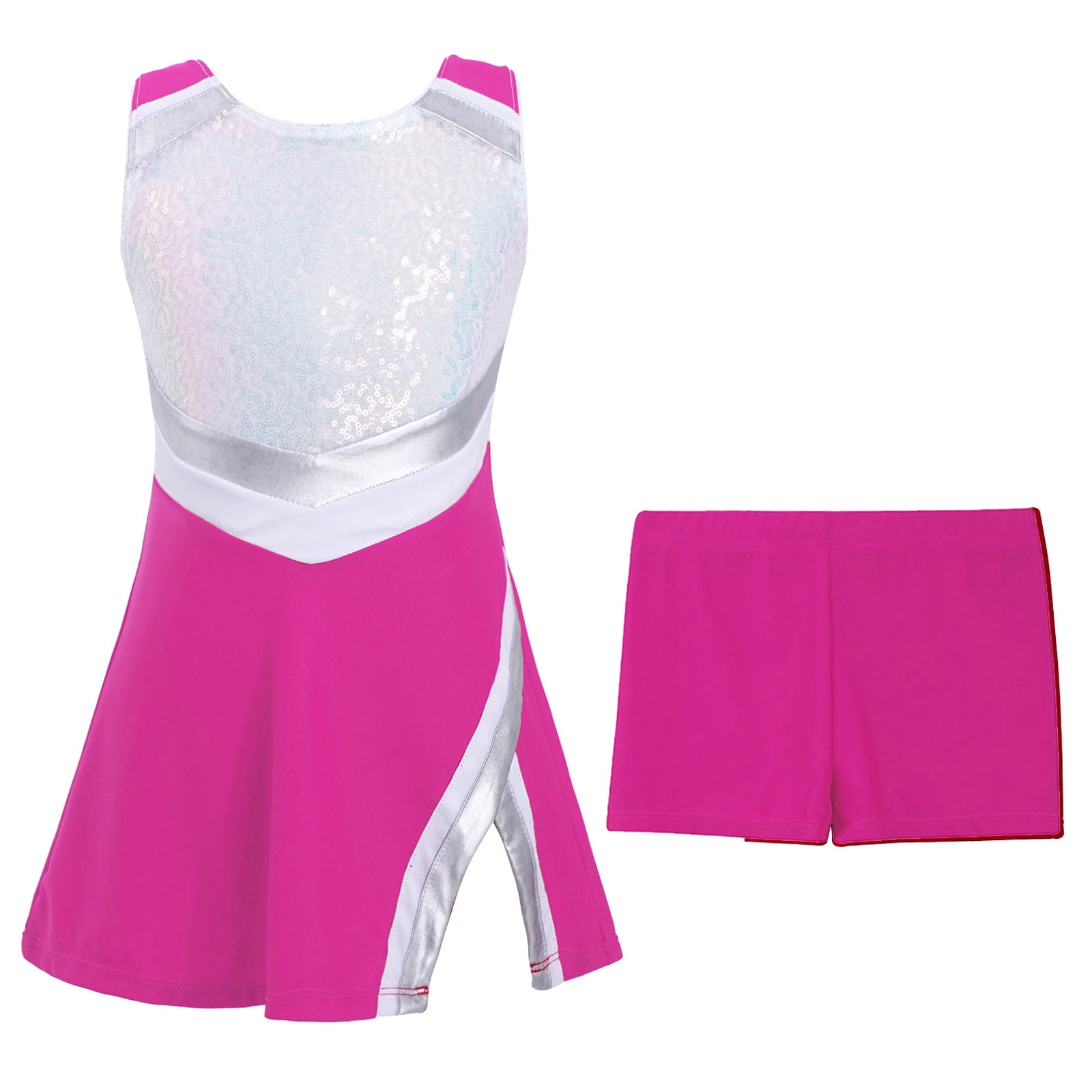 Yanarno Kids Girls Shiny Sequins Tennis Golf Sport Dress Outfits Athletic 2 Pcs A-Line Dress with Rose 3T