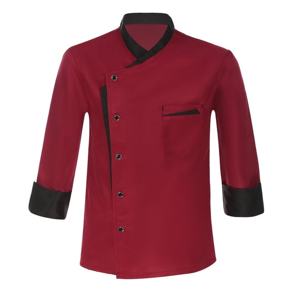 Yanarno Professional Chef Jacket Men's Long Sleeve Chef Coat Restaurant Kitchen Cooking Uniform Burgundy XL
