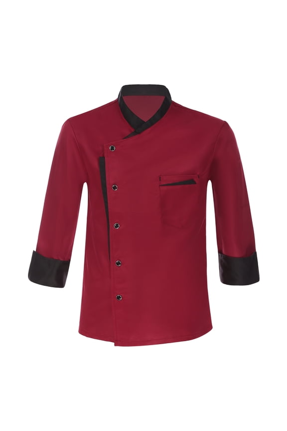 Professional Chef Jacket Men's Long Sleeve Chef Coat Restaurant Kitchen Cooking Uniform Burgundy XL