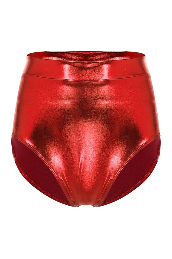 Shiny Metallic Rave Booty Shorts Music Festival Rave Dance Hot Pants Bottoms for Women Red L