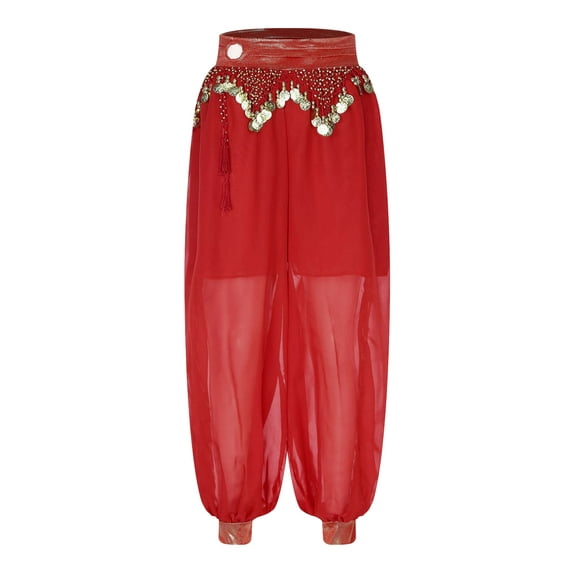 Yanarno Women Belly Dance Costume Chiffon Pants Lantern Pants Harem Pants Tribal Belly Dance Pants Red One Size