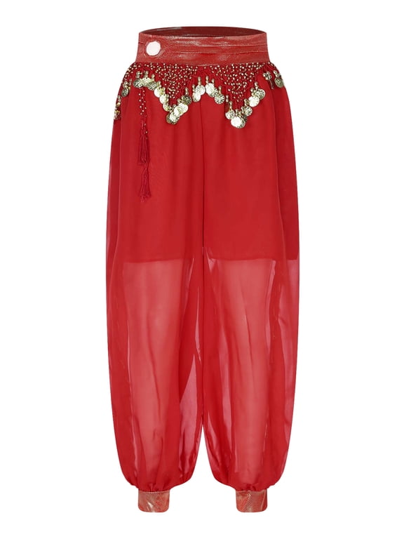 Women Belly Dance Costume Chiffon Pants Lantern Pants Harem Pants Tribal Belly Dance Pants Red One Size