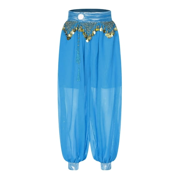 Yanarno Women Belly Dance Costume Chiffon Pants Lantern Pants Harem Pants Tribal Belly Dance Pants Sky Blue One Size