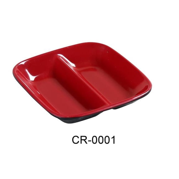 Yanco CR-0001 Black and Red Two-Tone Divided Sauce Dish, 3.5" Length, 2.5" Width, Melamine, Black/Red Color, Pack of 72