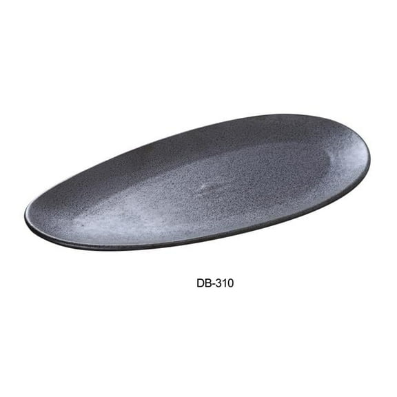 Yanco DB-310 10 x 4.75 in. Diamond Black Collection Leaf Shape Plate, Matte Glaze - Pack of 24