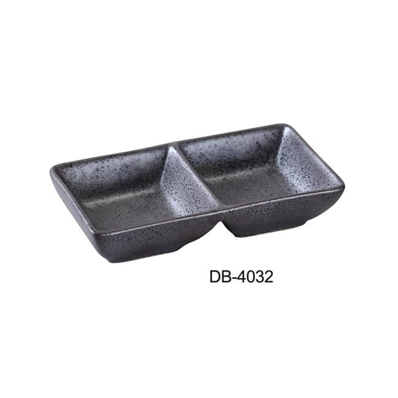 Yanco DB-4032 5.5 in. Diamond Black Collection Double Sauce Dish, Matte Glaze - 2 oz - Pack of 36