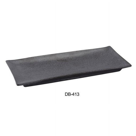 Yanco DB-413 12 x 5.25 in. Diamond Black Collection Rectangular Plate, Matte Glaze - Pack of 12