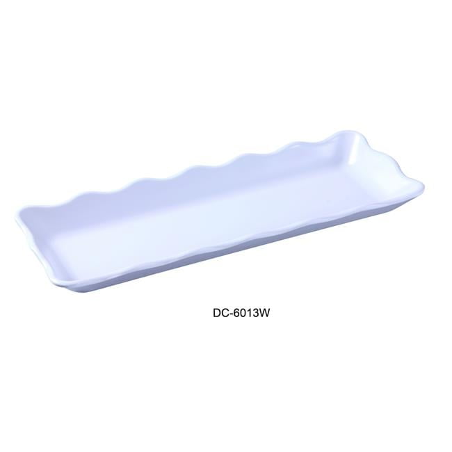 Yanco Deli Collection Scallop Edged Display Tray – 14" X 9.5" X 2", Melamine, White, Pack Of 6