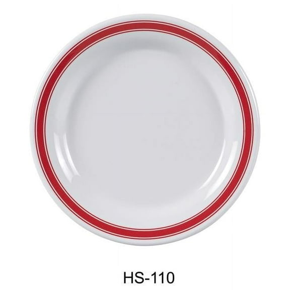 Yanco HS-110 10.5 in. Houston Round Plate - Melamine, White & Red Rim - Pack of 24