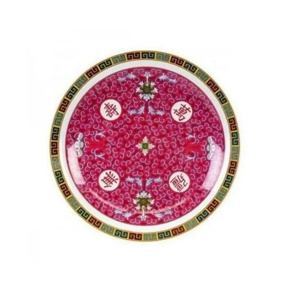Yanco International LG-1014 14 in. Melamine Round Plate with Chinese Style, Red & White
