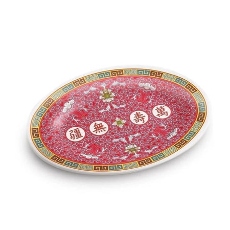 Yanco International LG-2016 16 in. Melamine Oval Plate with Chinese Style, Red & White