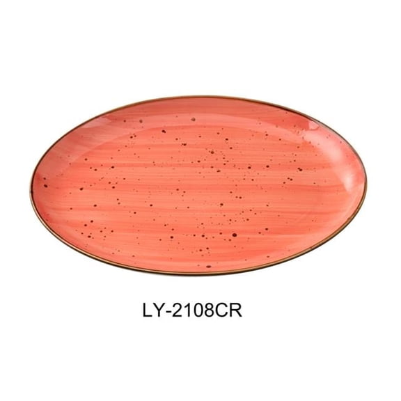 Yanco LY-2108CR Lyon 8 x 5.5 x 0.75 in. Coupe Platter, Coral - Porcelain - Reactive Glaze - Pack of 36