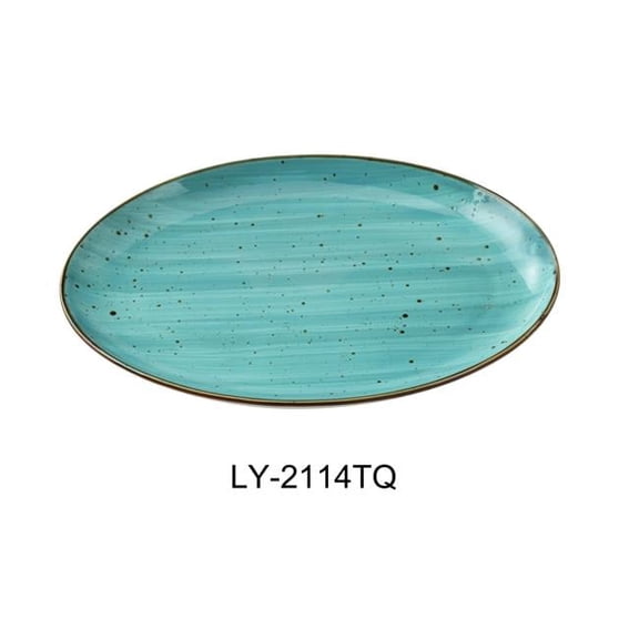 Yanco LY-2114TQ Lyon 14 x 10 x 1.25 in. Coupe Platter, Turquoise - Porcelain - Reactive Glaze - Pack of 12