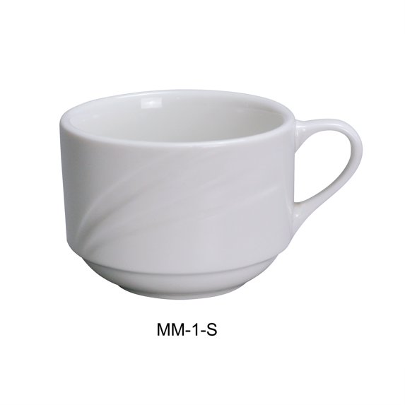 Yanco MM-1-S 7.5 oz Miami Stackable Porcelain Coffee & Tea Cup, Bone White - 3.5 in. - Pack of 36