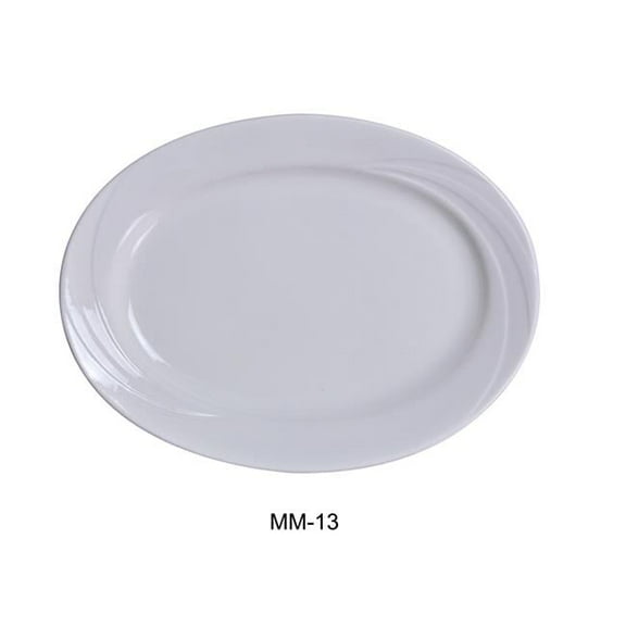 Yanco MM-13 Porcelain Miami Oval Platter, Bone White - 11.75 x 8.75 in. - Pack of 12