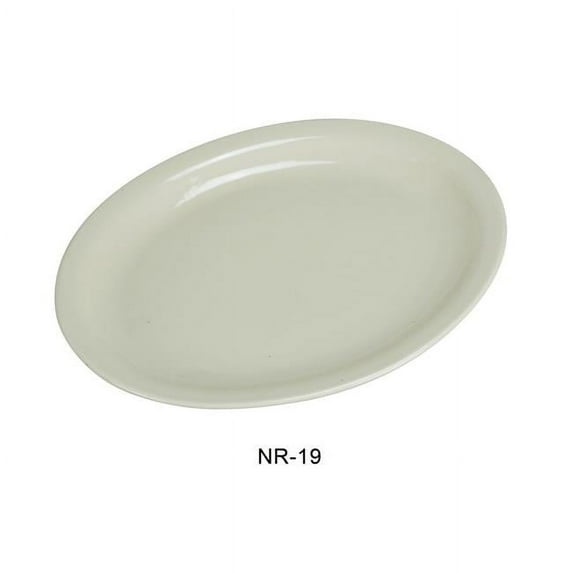 Yanco NR-19 China Narrow Rim Normandy Platter, American White - 12.5 x 9.5 in. - Pack of 12