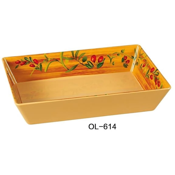 Yanco OL-614 Olive Rectangular Deep Plate - 13.75 x 10 x 2.5 in. - Pack of 12