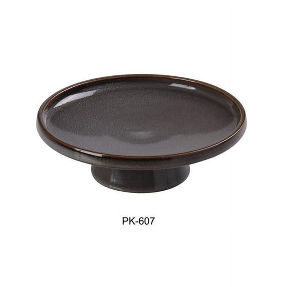 Yanco PK-607 Peacock 7-1/2" X 2-1/2" FOOTED DESSERT PLATE, China, Gray, Pack of 12
