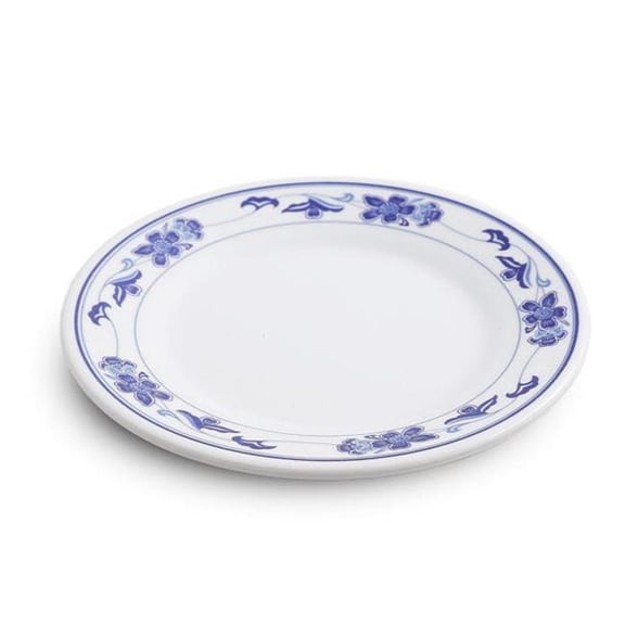 Yanco PO-1016 Peony Melamine 16 in. Round Plate - White & Blue