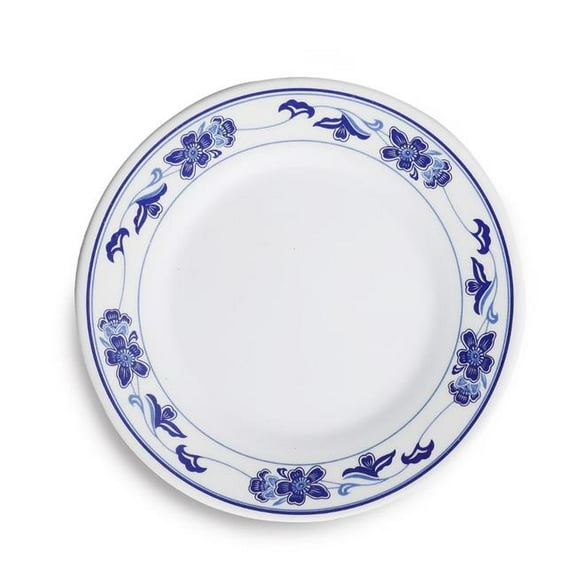 Yanco PO-1009 Peony Melamine 9 in. Round Plate - White & Blue