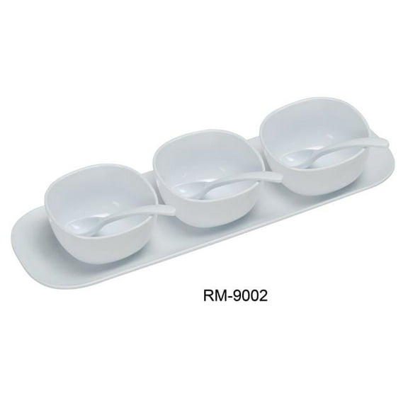 Yanco RM-9002 Rome Condiment Bowl Set, 16" Saucer with Three 4" Bowls & 3 Spoons, Melamine, White Color, Pack of 12