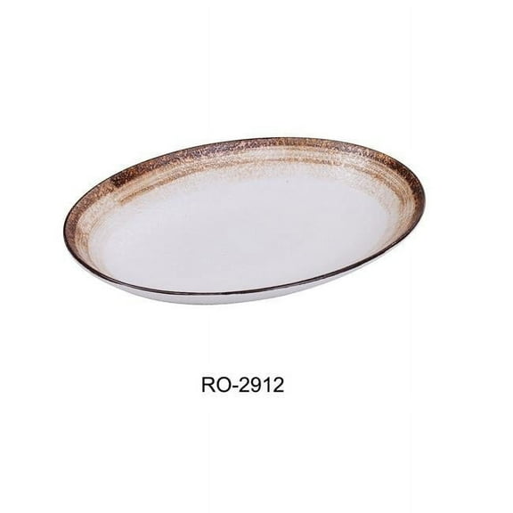 Yanco RO-2912 12 x 9 x 1.75 in. Rockeye-2 Porcelain Two-Tone Oval Plate - 28 oz - Pack of 12