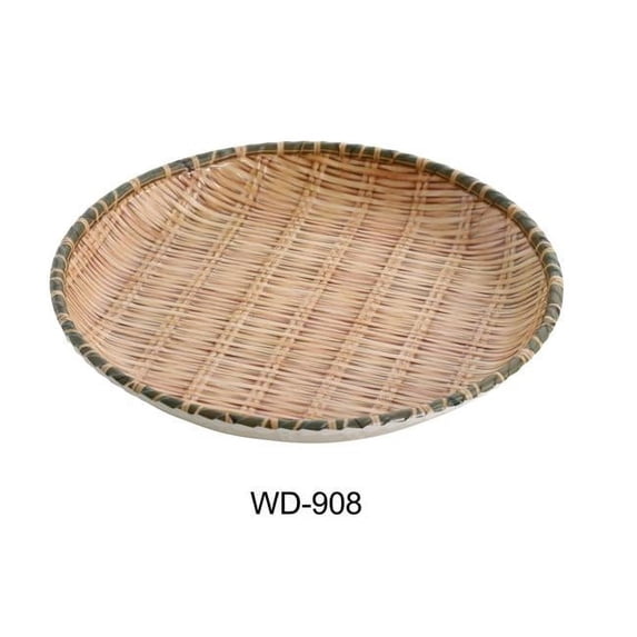 Yanco WD-908 8 in. Melamine Round Wooden Tray Plate with Bamboo Look, Brown - Pack of 48