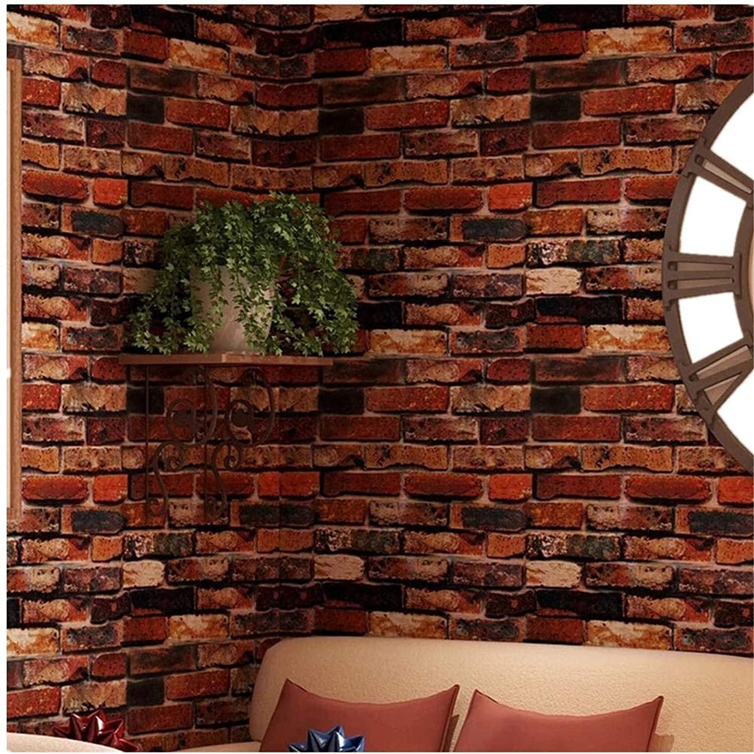 Yancorp 18" x 120" Brick Wallpaper Rust Red Peel and Stick Wallpaper