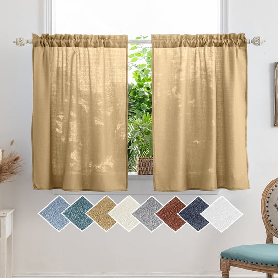 Yancorp Khaki Curtains 63 Inch Length for Living Room 2 Panels Linen Textured Sheer Curtains Set Light Filtering Semi Sheer Drapes Curtains for Bedroom(Khaki,W52 X L63)