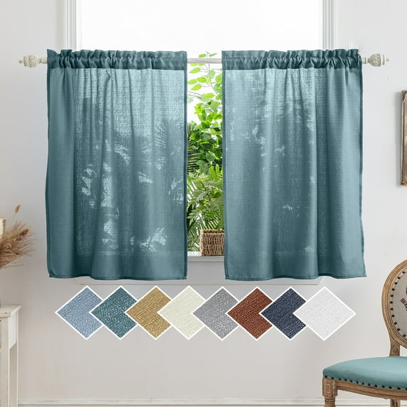 Yancorp Teal Curtains 84 Inch Length for Living Room 2 Panels Linen Textured Sheer Curtain Set Light Filtering Semi Sheer Drapes Curtains for Bedroom(Teal,W52 X L84)